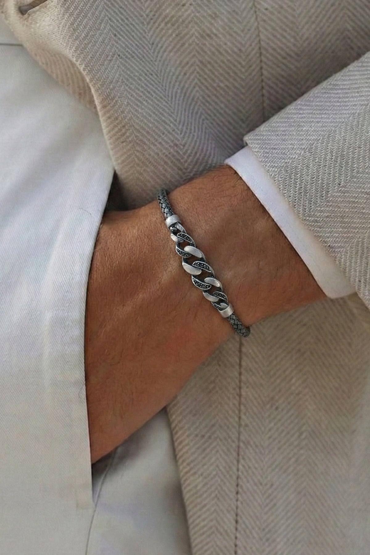 FULMEN 925 Ayar Gümüş İtalyan Model Füme Renk Erkek Bileklik FM1001-B