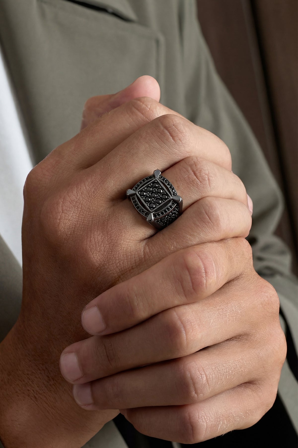 FULMEN 925 Ayar Gümüş Zirkon Taşlı Füme Renk Erkek Yüzük FMG1002-B