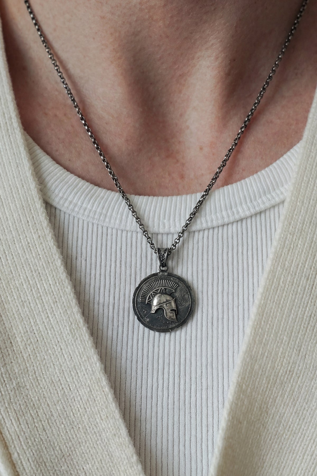 FULMEN 925 Ayar Gümüş İtalyan Model Antik Gümüş Renk Erkek Kolye FMK1004-A2